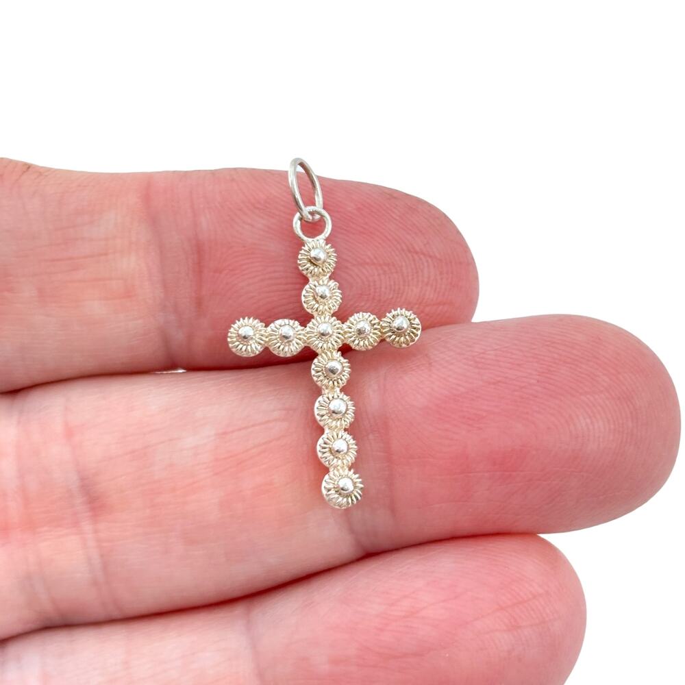 Vintage Sterling Silver 925 Flower Button Cross Pendant